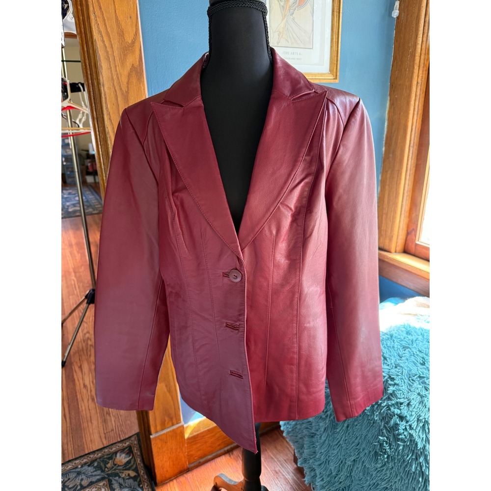 East 5th Vintage Y2K Burgundy Red Genuine Leather Blazer Jacket Large Indie